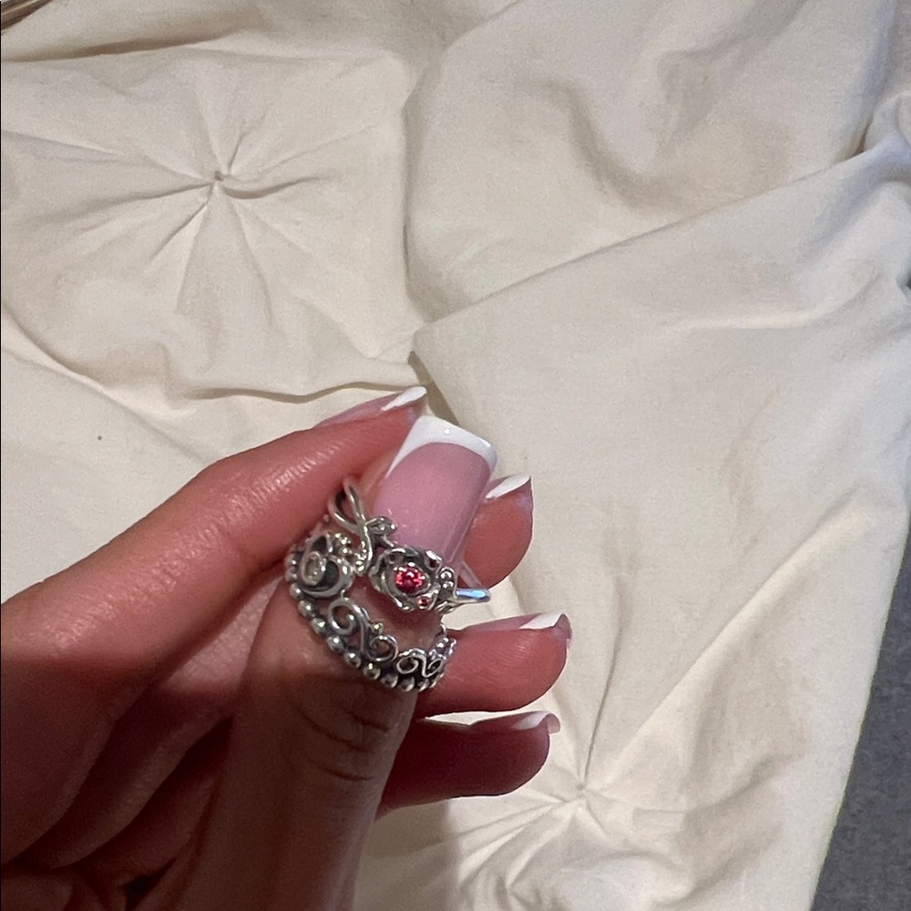Pandora Silver Ring with Pink Gemstone